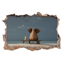 Vinilos agujero pared elefante y perro 3d